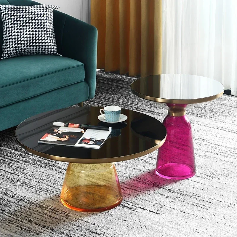 Nordic Light Luxury Handmade Glass Coffee Table Combination Living Room Home Sofa Creative Round Side Tables Furniture