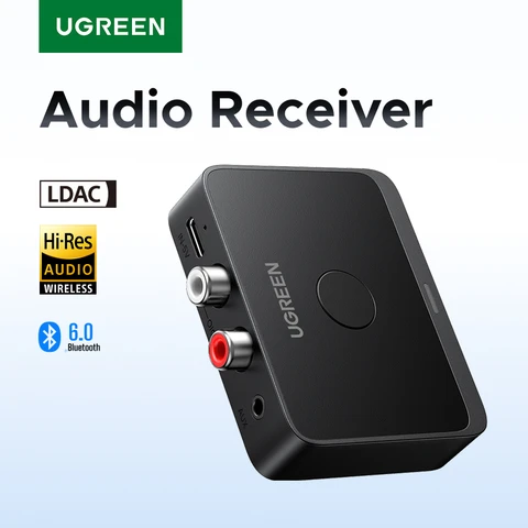 UGREEN AUX Bluetooth-приемник LDAC AAC Hi-Fi 3,5 мм разъем 2RCA RCA аудио Bluetooth 6,0 адаптер приемники 15 часов для автомобильного динамика ПК