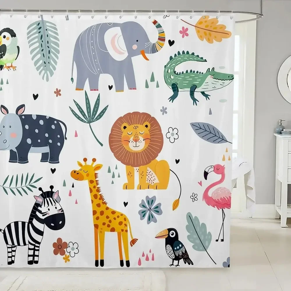 Cartoon Animal Shower Curtain Dinosaur Owl Vehicle Crocodile Sloth Engineering Kid Child Bathroom Decor Polyester Bath Curtain