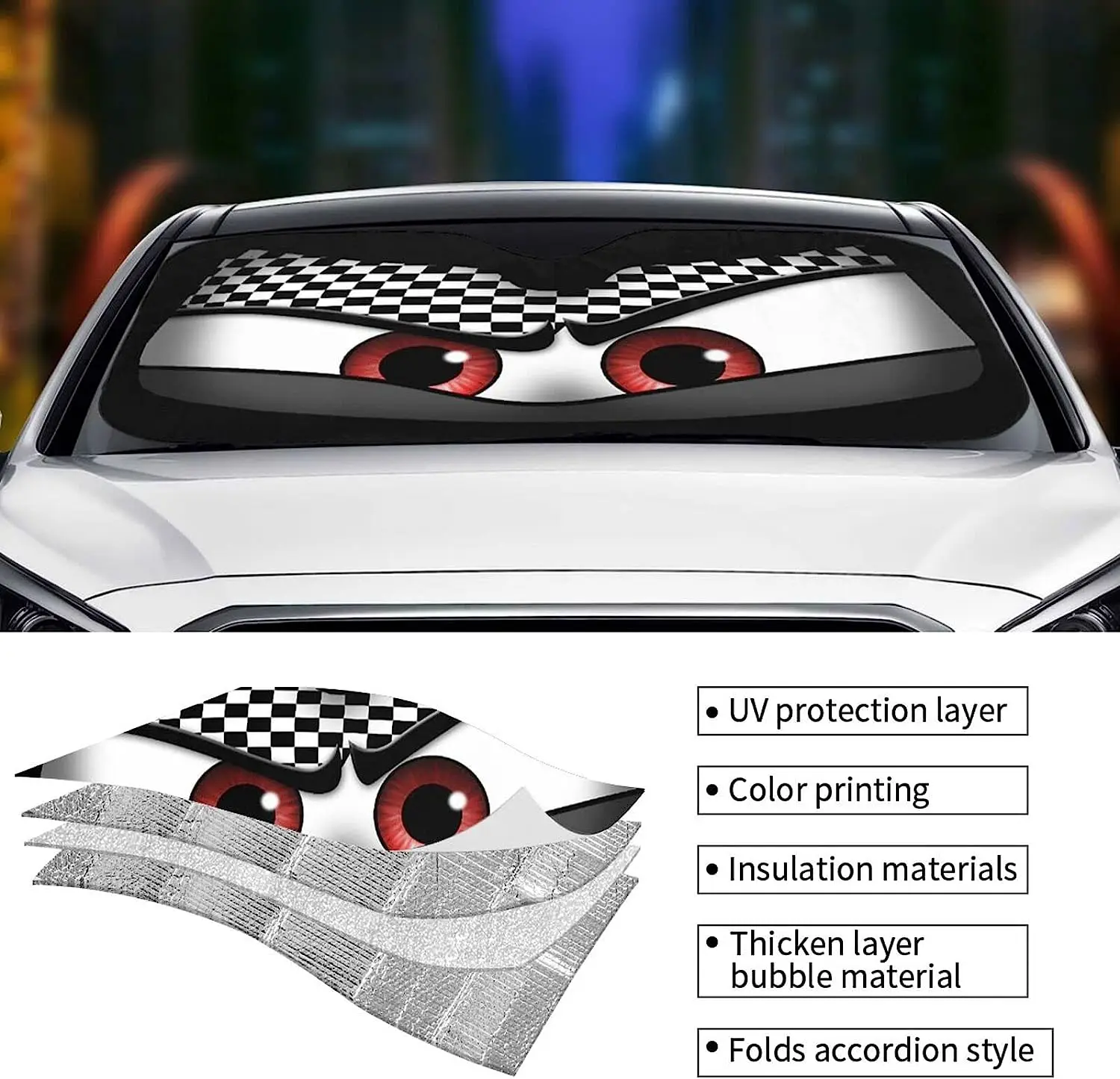 Car Windshield Sunshade Cover Foldable Black Eyes Automotive Sun Shade Visor Window Uv Reflector Cars SUV Trucks Keep Car Cool