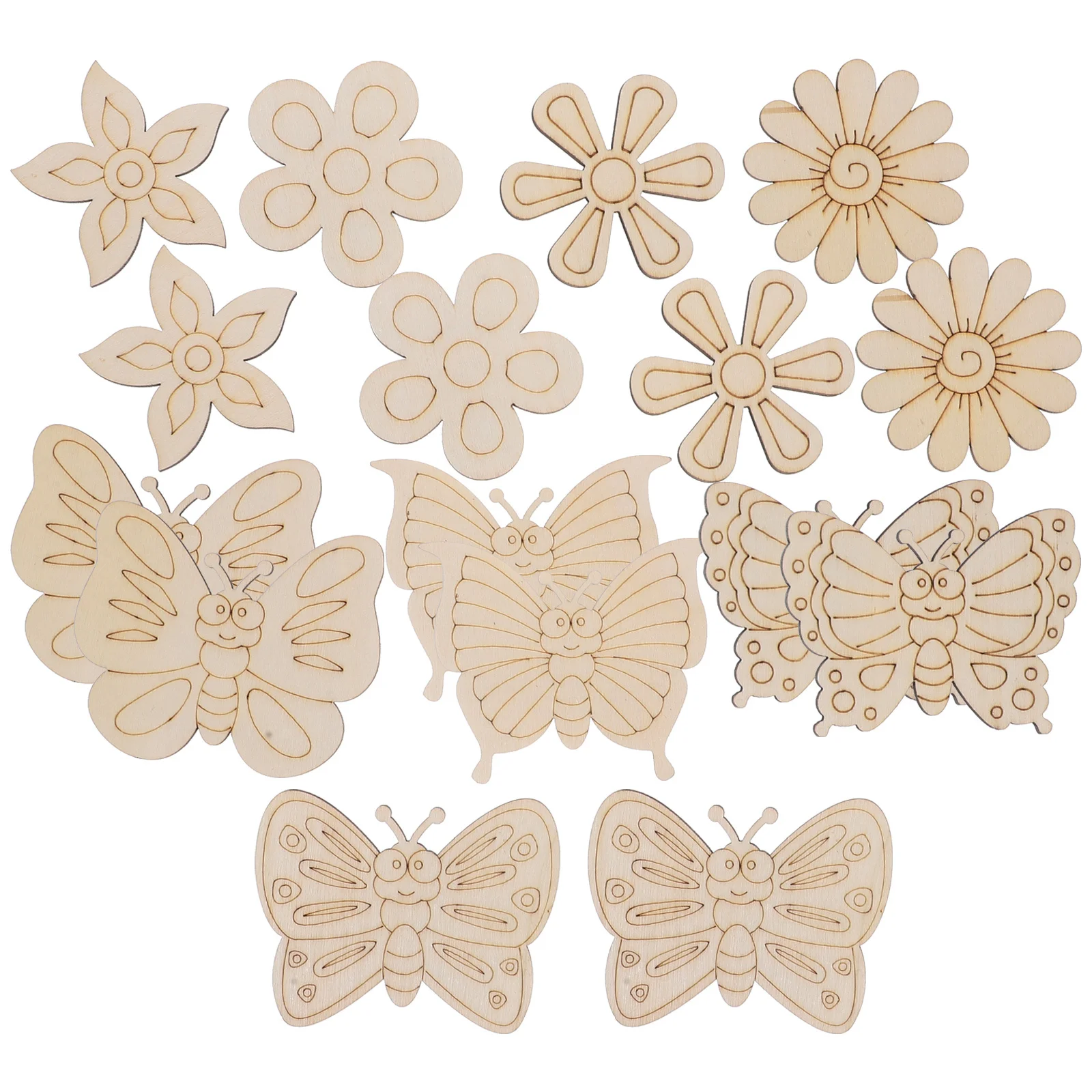 18Pcs Wood Slices Decorative DIY Craft Supplies Butterfly Flower Shapes Unfinished Blank Wooden Pieces for Party Home Decor