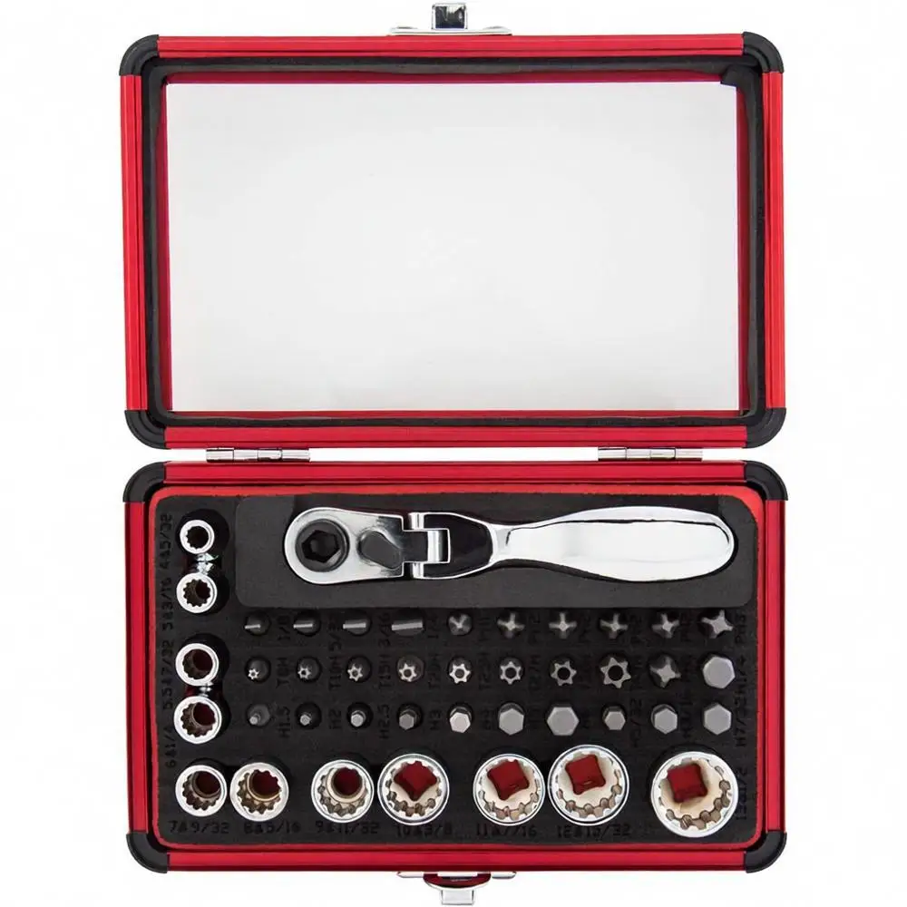 

1/4 Drive Mini Dual-Lever Ratchet Wrench Set with Sockets and Bits