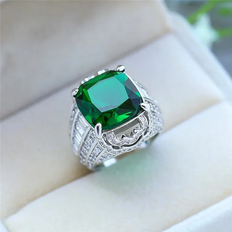Fashion Women Solid 925 Sterling SIlver Rings with Oval Cut AAAAA Royal Emerald Green Olive Zircon Ring Wedding Jewelry Gifts