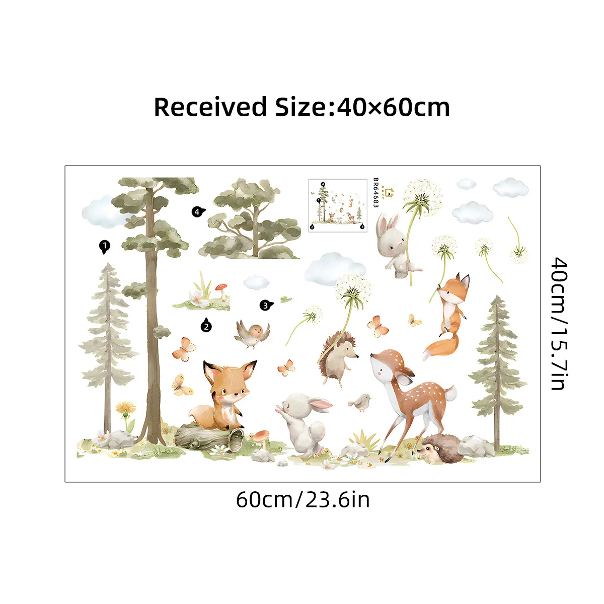 1Pcs Cartoon forest tree cute little animal dandelion self-adhesive wall stickers children\'s room decoration stickers