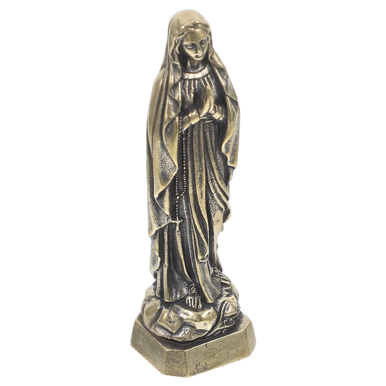 

Vintage Brass Virgin Mary Miniature Statue Catholic Goddess Sculpture Desktop Ornament Religious Retro Brass Craft Home