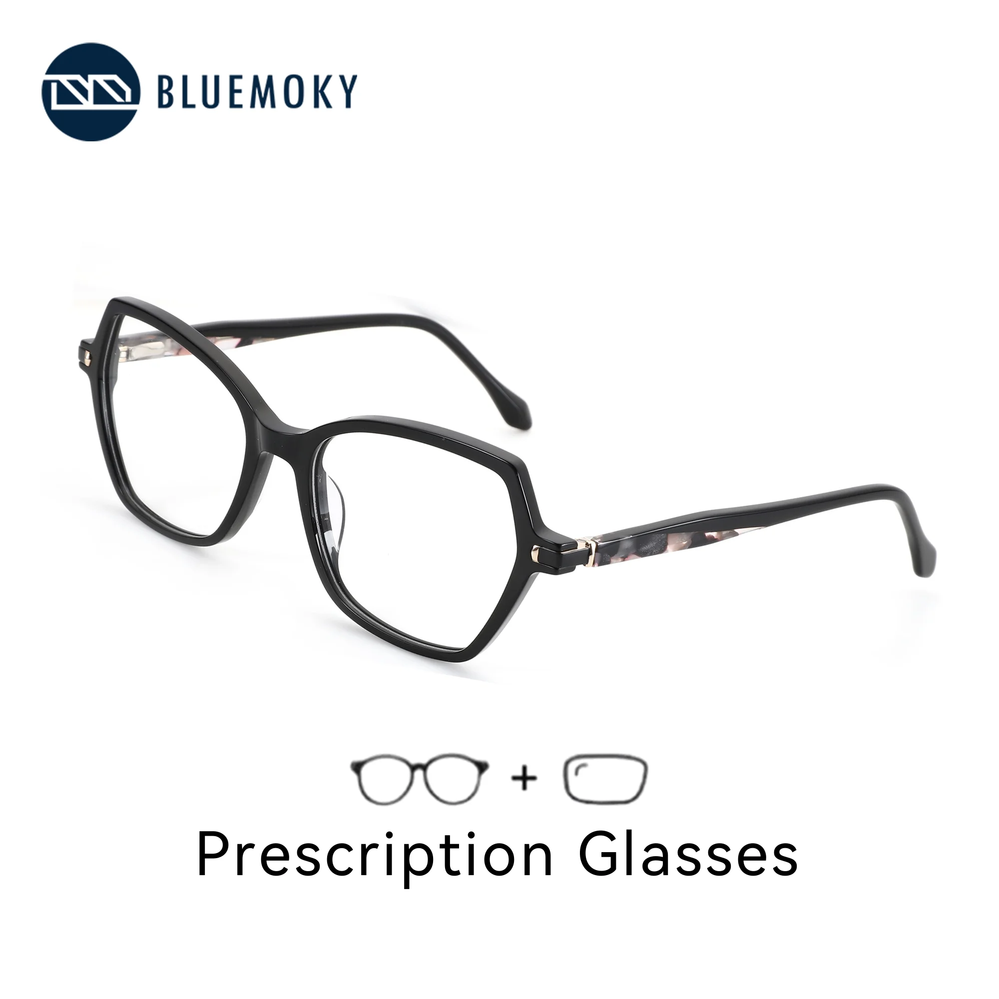 BLUEMOKY L Size Modish Acetate Polygon Prescription Glasses For Women Multifocal Progressive Optical Eyeglasses Myopia Lenses