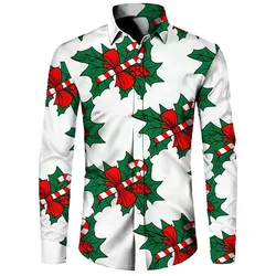 New Year Gift 2024 Men's Long Sleeve Shirt Christmas Christmas Theme 3D Printed Shirt Large Size Men's Casual Party Shirt S-5XL