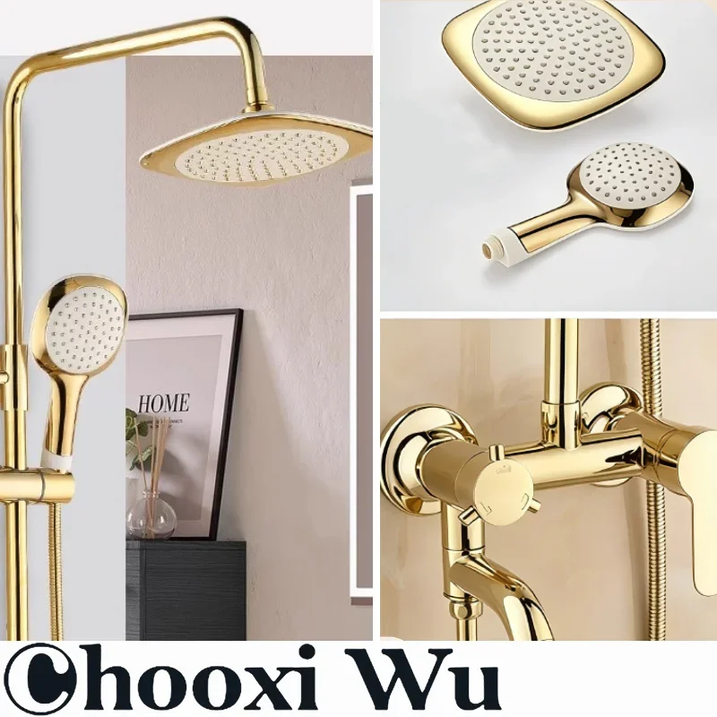 

Премиальный термостатический смеситель из цельной латуни для душа, настенный, с тропическим душем и ручным душем, с переключателем - термостатический смеситель для ванной комнаты