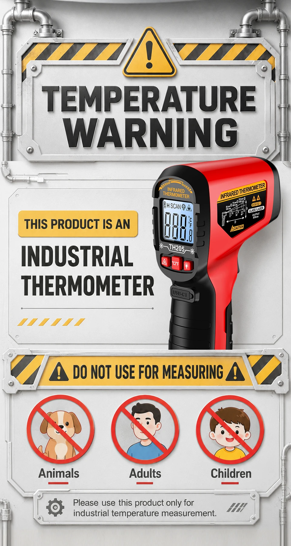 Infrarot-Thermometer ANENG TH205 Berührungslose Laser-Temperaturmessung -50 bis 400 ℃ IR-Temperaturmesser 12:1 D:S-Verhältnis für Industrielle HLK-Anlagen – Detail 18