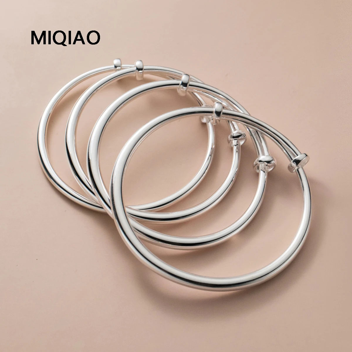 

MIQIAO 925 Sterling Silver Bangles For Women Luxury Prime Circle Jewelry Adjustable 15/20/25/30 Gram Women's Hand Bracelets