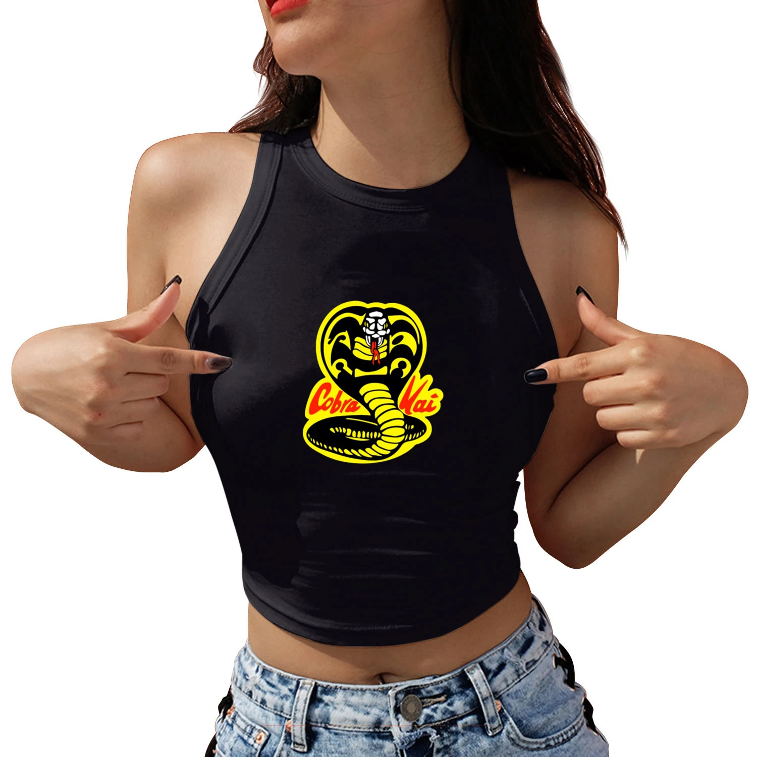 Animation Cobra Kai Women's Y2K Cool Sleeveless Round Neck Tank Top Graphic Print Short Vest Tee Cool Street Fashion Women Cloth
