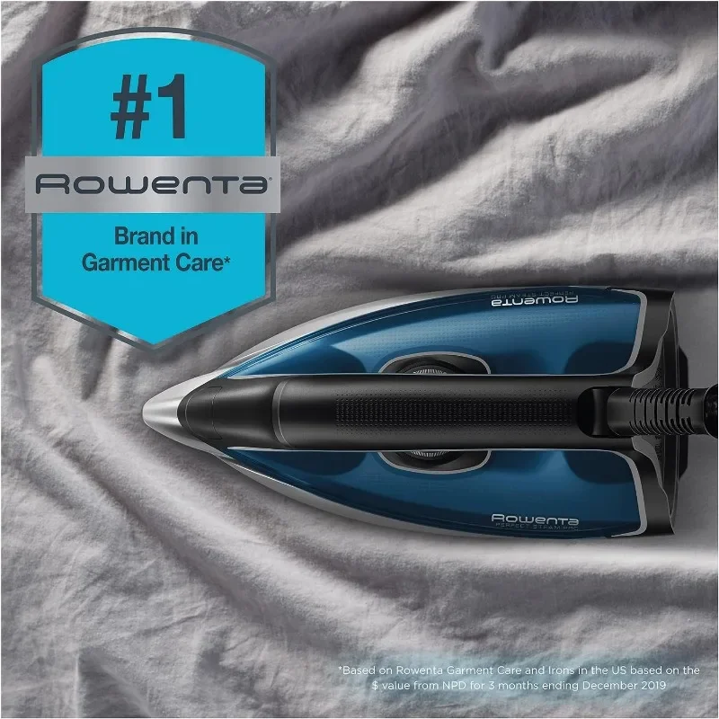 مكواة بخار روينتا للملابس، قاعدة ستيم برو من الفولاذ المقاوم للصدأ، خزان قابل للإزالة 1.1 لتر، 1800 وات، أزرق