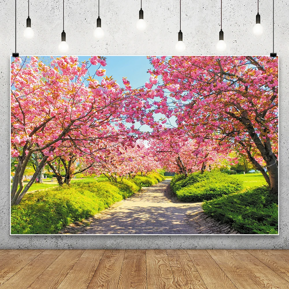 Spring Cherry Blossom Forest Photography Background Natural Landscape Adults Girls Portrait Wedding Party Decor Photo Backdrop
