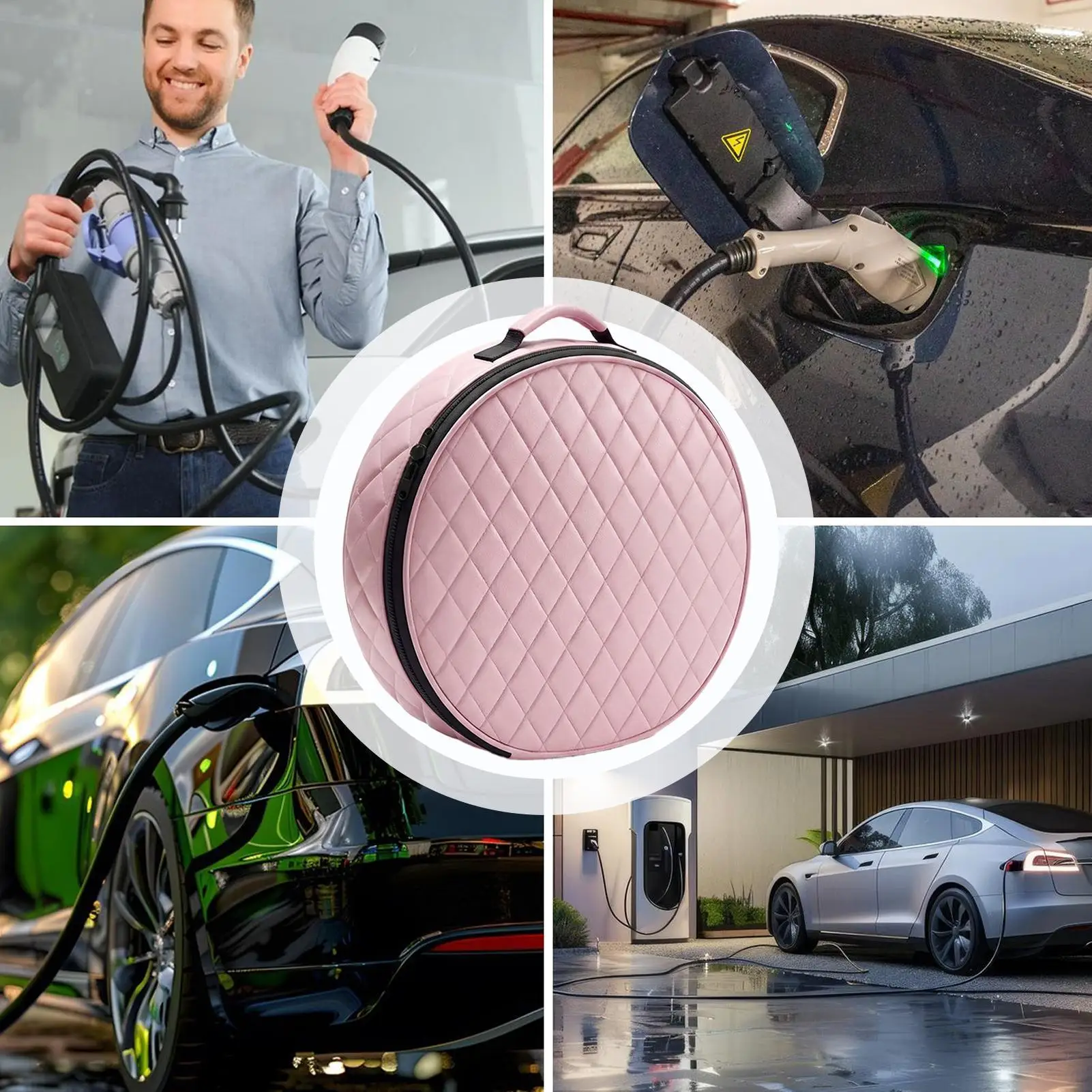 Electric Car Charger Cable Bag Shockproof Large Capacity Electric Vehicle Charger Cord Bag For Garage Boot Commuting Camping