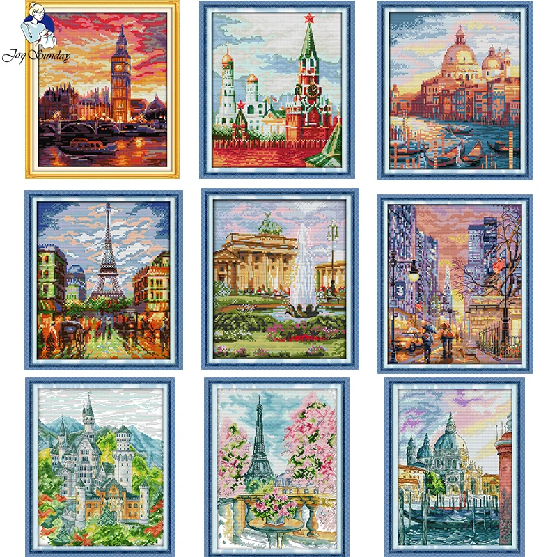 The View Of City Series Printed Cross Stitch Kit DMC 14CT 11CT Count Canvas Fabric Needle And Thread DIY Handmade Embroidery Set