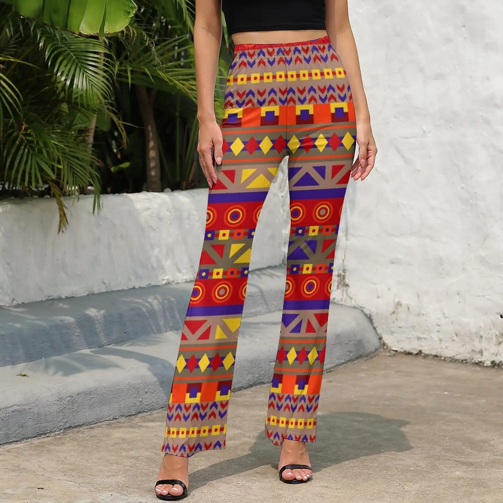 Color Vintage Ethnic Pants Retro Print Sexy Flare Trousers Summer Woman Printed Street Wear Slim Pants