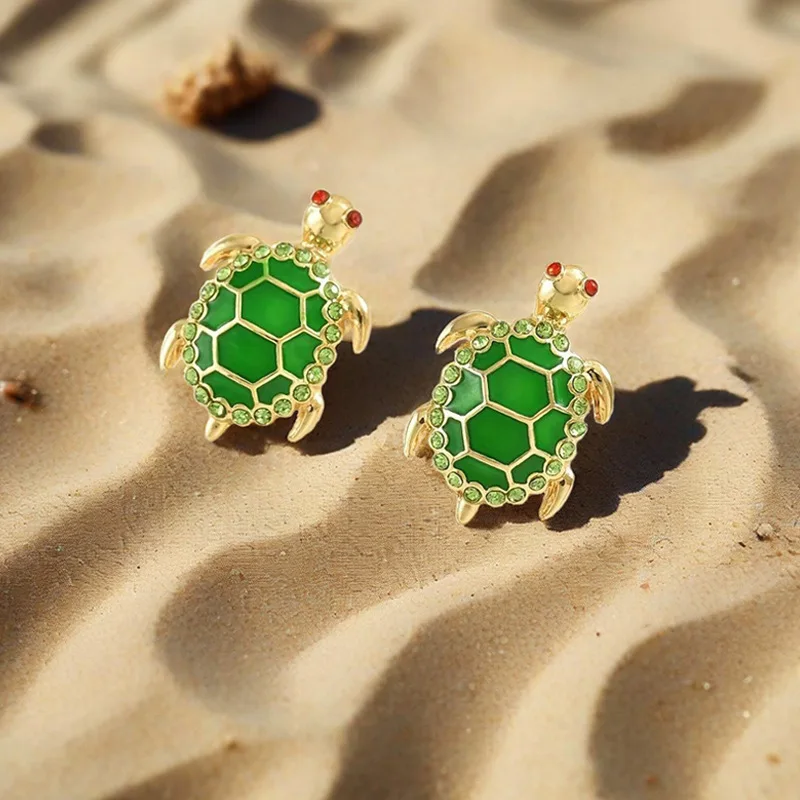 Vintage Turtle Stud Earrings, Cute Metal Tortoise Ear Studs, Animal Theme Hypoallergenic Jewelry Wholesale
