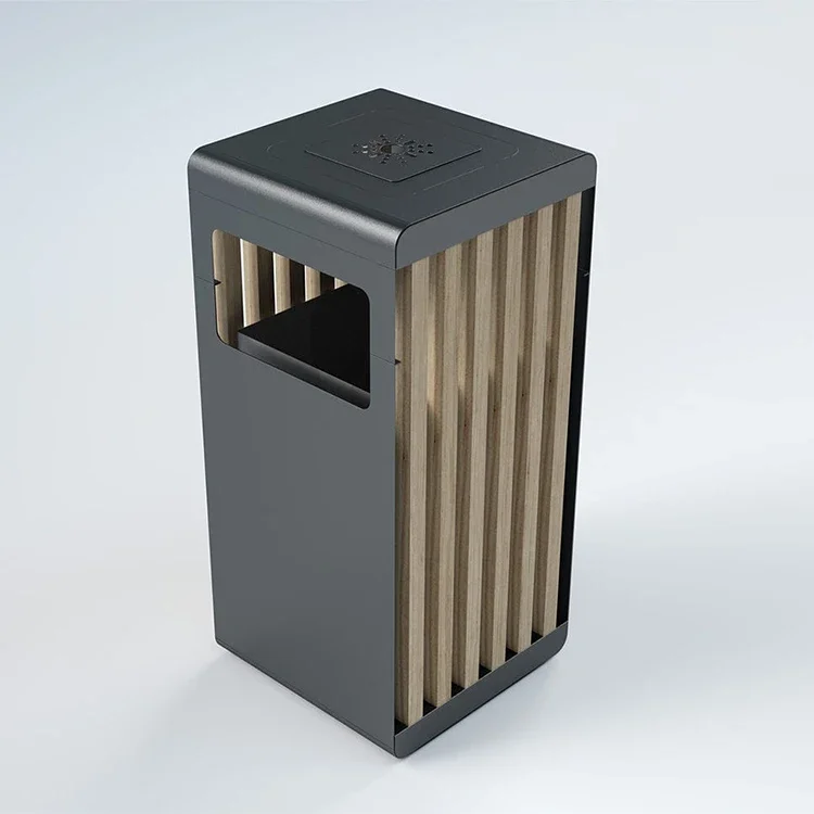 metal+wood sorting waste recycling bin single trash can small outside garbage bins for sale