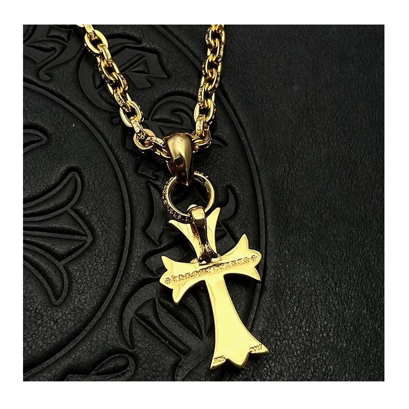 

Accessories Thai Silver Gold Plated Medium Peach Heart Full Diamond Cross Necklace Love Sweater Chain Premium Autumn and Winter