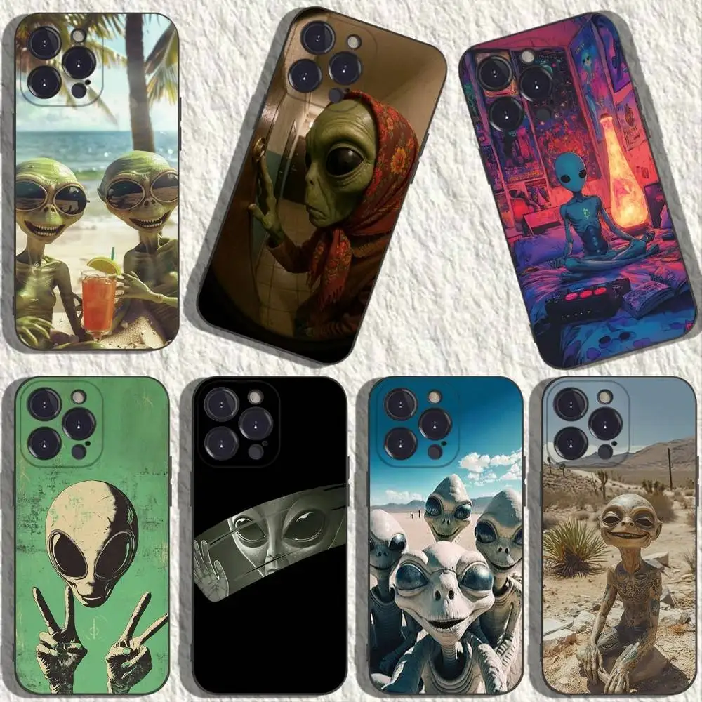 

Space UFO Alien Thing Phone Case For iPhone 17,16,15,14,13,12,11,Plus,Pro Max,XS,X,XR,SE,Mini,8,7,Soft Silicone Black Cover