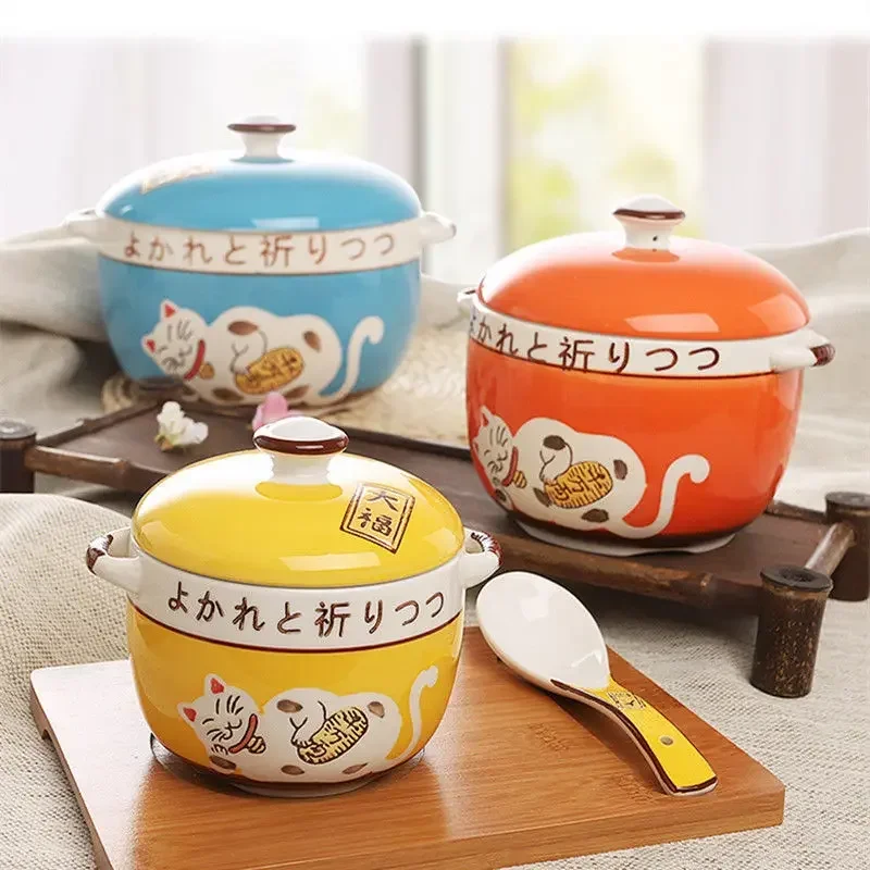 

Small Casserole Stew Cup Water Stew Ceramic Pot Small Soup Cup with Lid Liner Household Bowl Binaural Steam Cup
