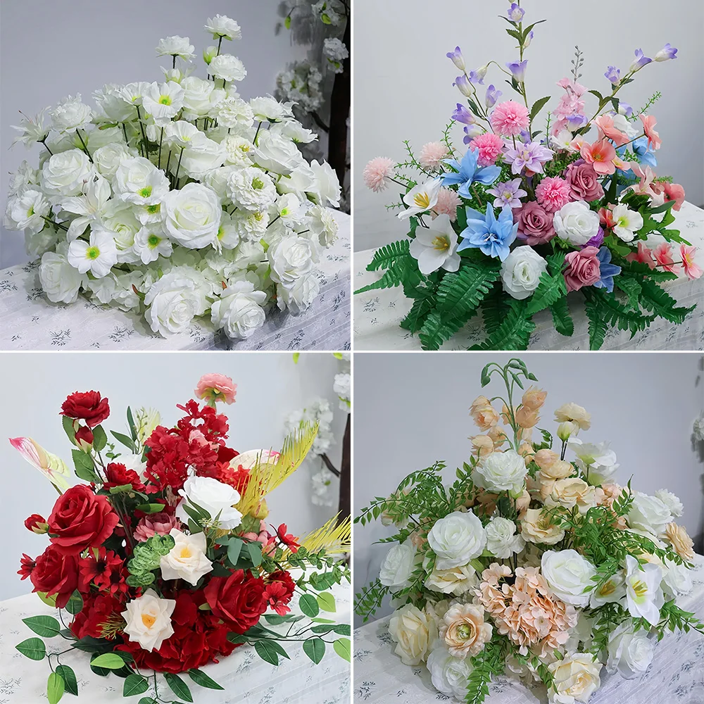 

Luxury Silk White Rose Hydrangea Flower Balls Wedding Table Centerpieces Stage Road Lead Party Floral Decor Props