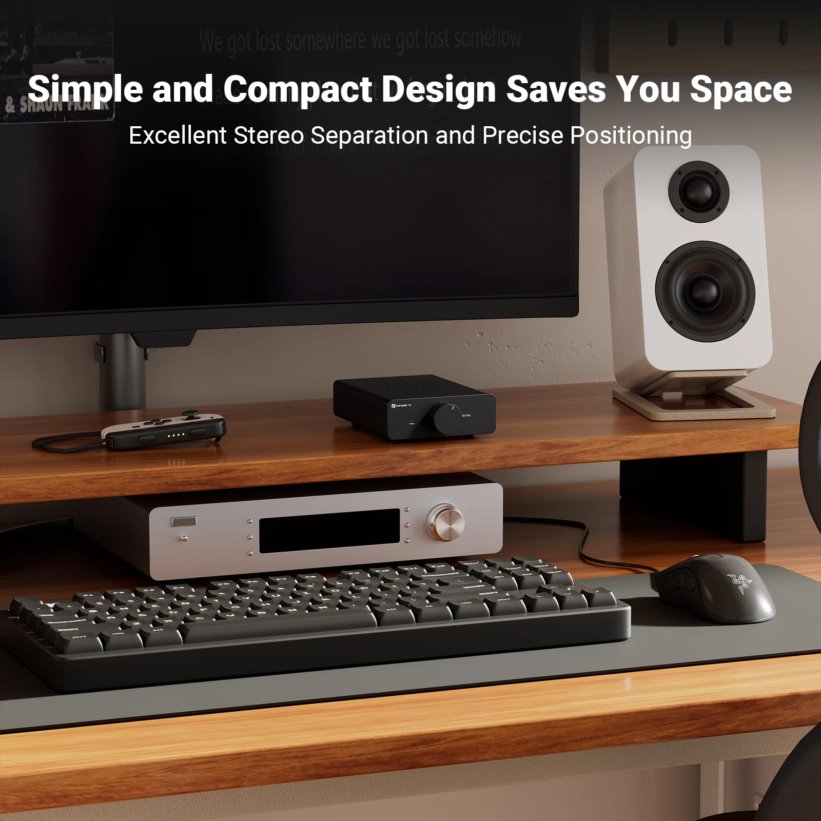 Fosi Audio V3 Stereo Power Amplifier 300W x2 TPA3255 Class D Mini Speaker Amp 2-kanałowy wzmacniacz audio do pasywnej półki na książki