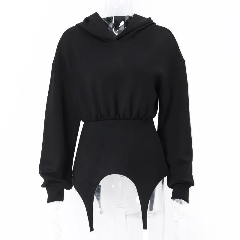 Women Fashion Streetwear Hoodies Sweatshirts Autumn Winter Solid Loose Irregular Hooded Sweatshirt Long Sleeve Outdoor Pullover