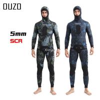 2 Pieces Neoprene Wetsuit 5mm Camouflage Long Sleeve Fission Hooded Submersible Men Keep Warm Scuba Diving Suit