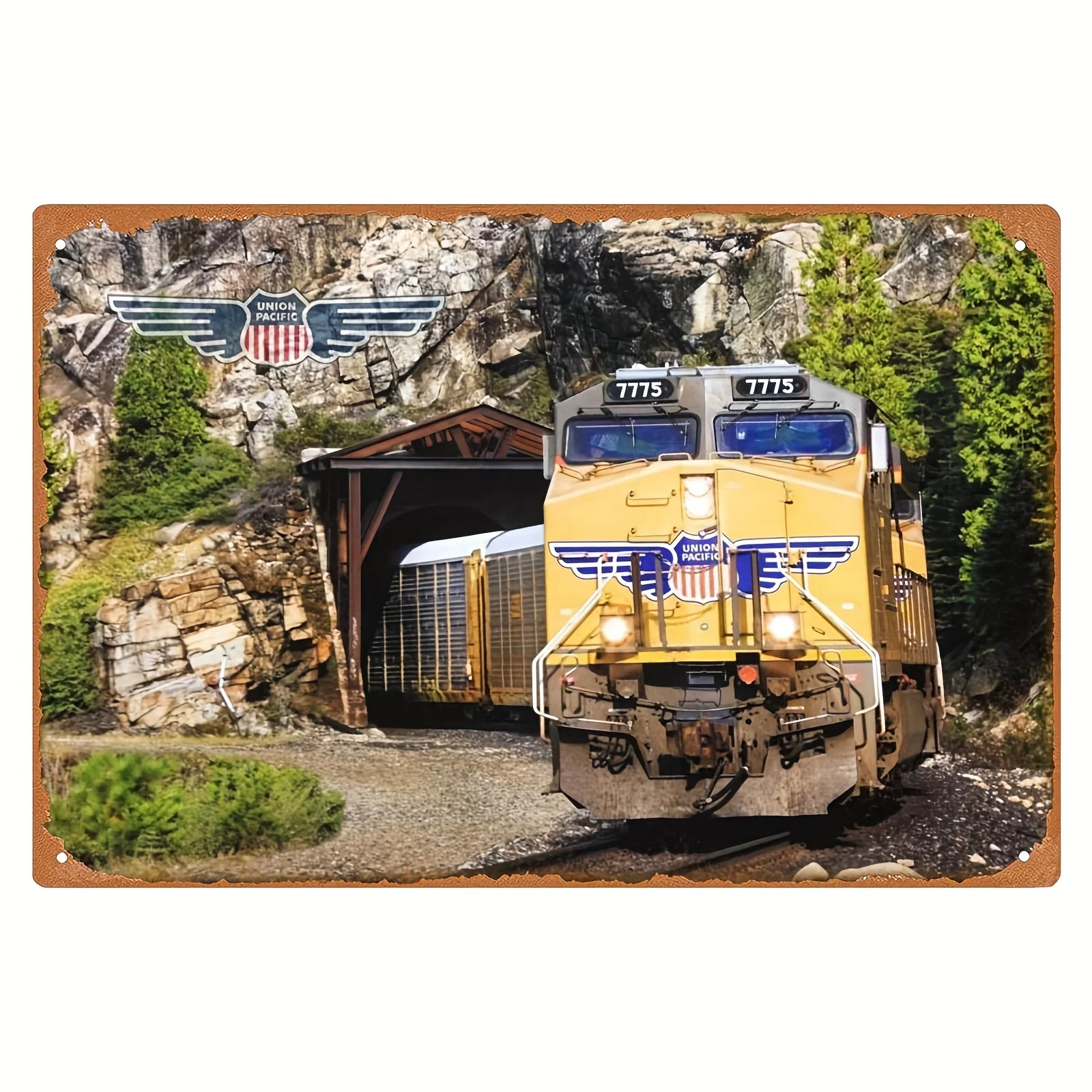 Arte de Pared Metálico Vintage con Diseño de Locomotora de Ferrocarril Union, Letrero de Aluminio - Póster Rústico de Tren con el Logotipo de Union Pacific
