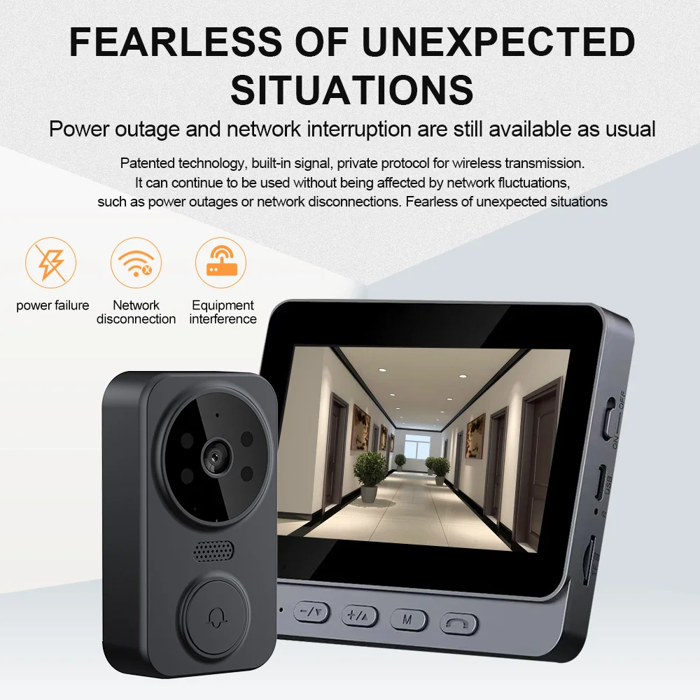 Wireless WIFI Video Intercom Night Vision Doorbell Camera 4.3 Inch LCD Monitor Two-way Intercom Security Protection Surveillance