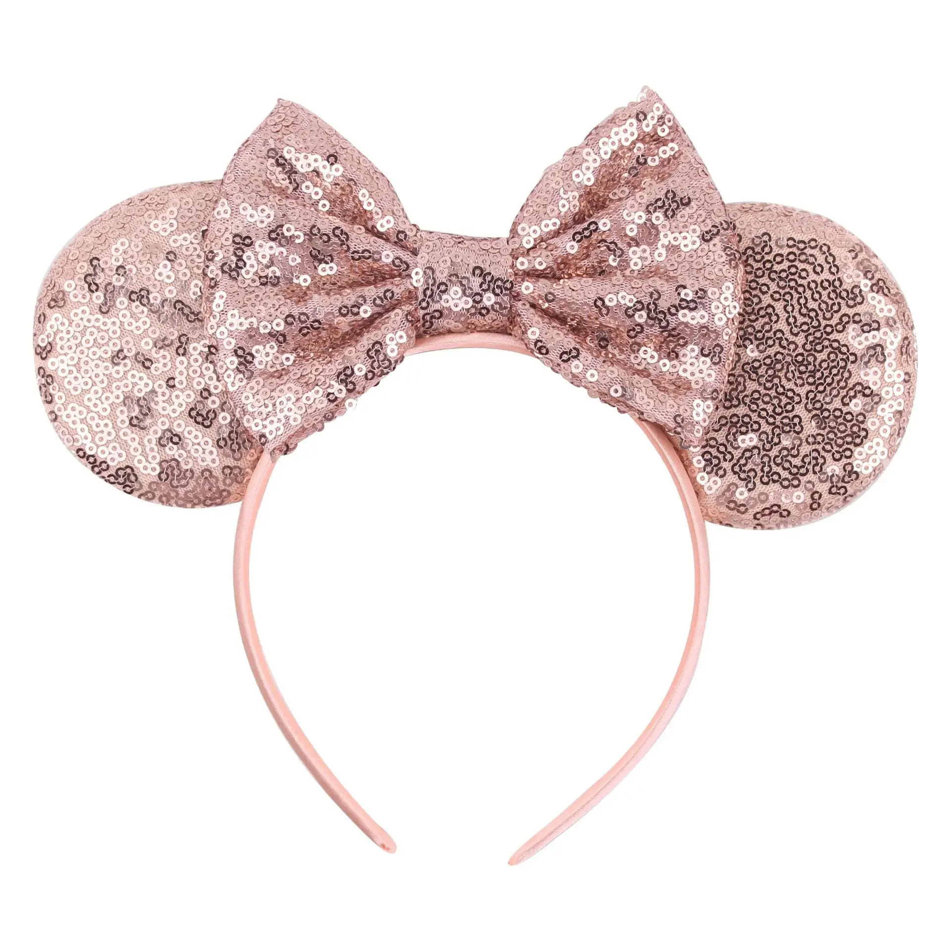 Diadema con estampado de leopardo de Disney para niña y mujer, diademas con orejas de Mickey Mouse, lazo de lentejuelas para fiesta, accesorios para