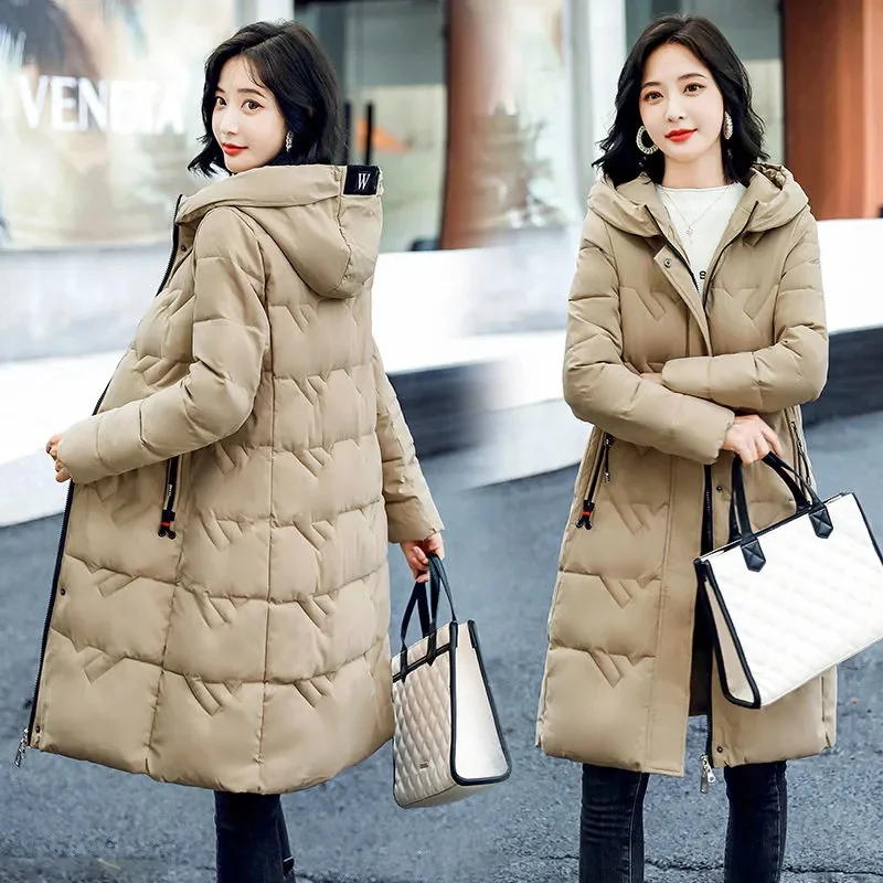 2023 New Long Straight Winter Jacket Down Cotton Coat Casual Women Parkas Clothes Hooded Puffer Jacket Female Outerwear