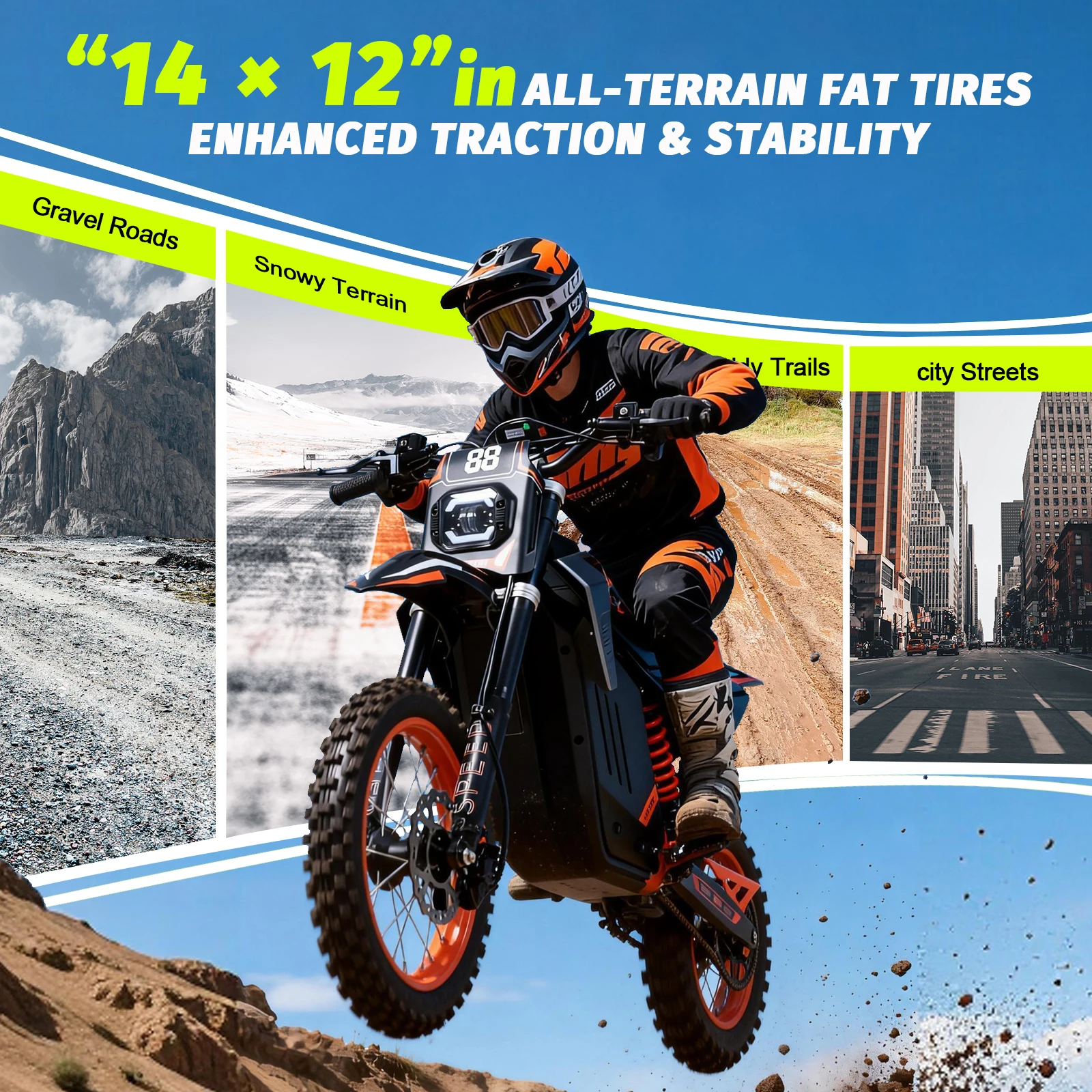 Neues Y88 E-Bike mit 3000W starkem Motor, 48V30AH Lithium-Batterie, 34MPH, 14-12 Zoll Offroad-Reifen, Elektro-Mountainbike für Erwachsene. – Detail 4