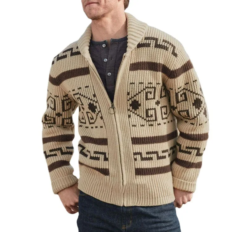 Autunno e Wnter nuova giacca Cardigan con risvolto da uomo a maniche lunghe maglione lavorato a maglia Jacquard sottile moda Casual Cardigan lavorato a maglia da uomo