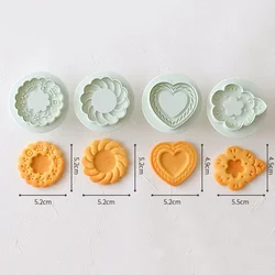 4pcs/set Biscuit Molds Jam Sandwich Flowers Cookie Cutter 3D Biscuit Molds Pressable Fondant Stamp Cake Decor Baking Supplies