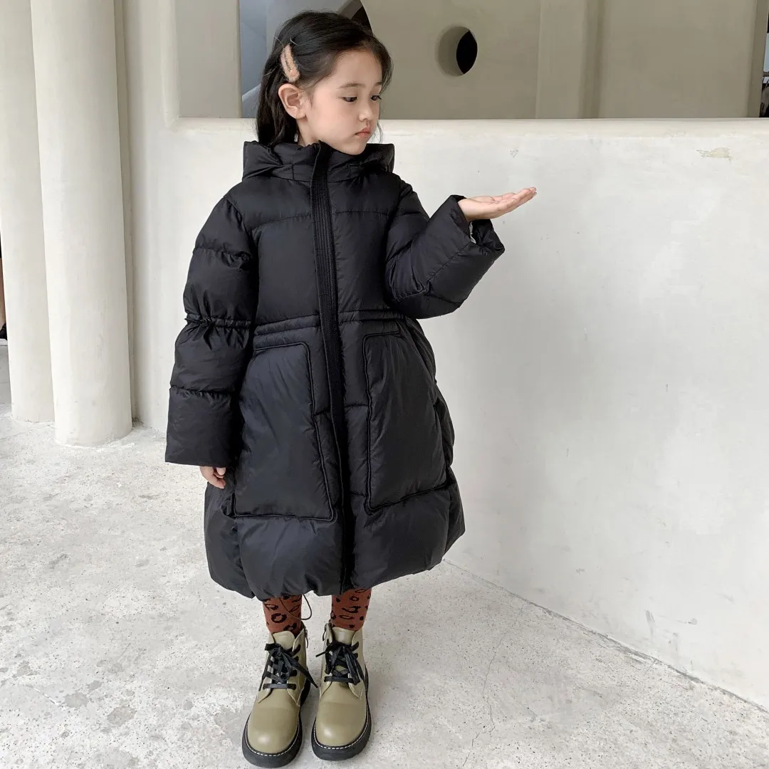 Original winter new Korean version children's medium long white duck down hooded thick girls' down jacket