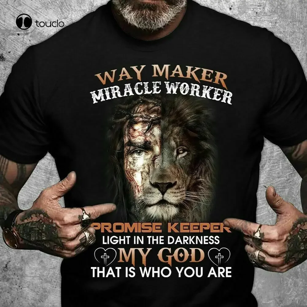 Christian Lion Way Maker Miracle travailleur promesse gardien t-shirt cadeau drôle personnalisé Aldult adolescent unisexe impression numérique Xs-5Xl