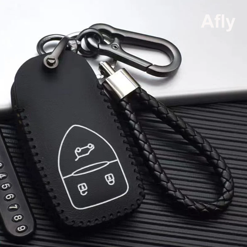 

Leather Car Key Case for Skyworth EV6 3 Buttons Keychain Bag Shell Remote Protection Cover Fob Auto Accessories