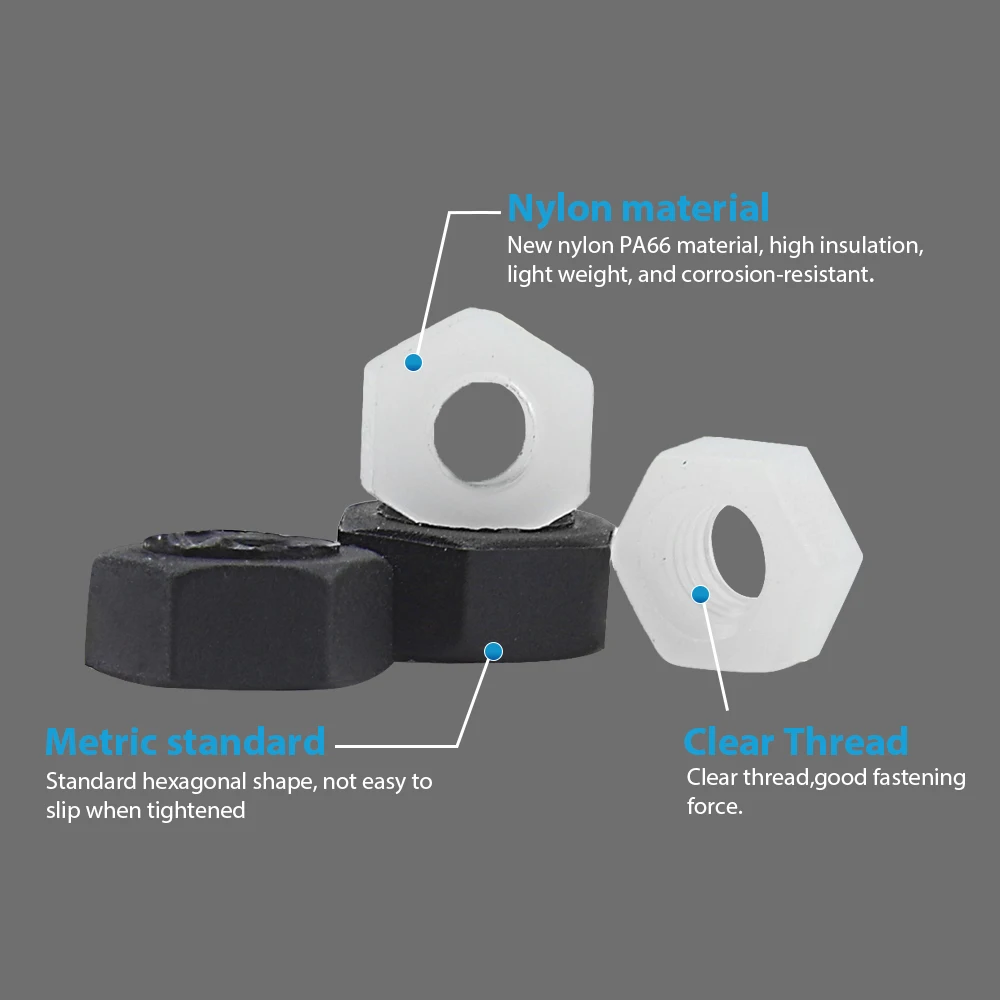NINDEJIN 2-100 шт нейлоновые пластиковые шестигранные гайки M3 M4 M5 M6 M8 M10 M12 M14 M16 белые черные нейлоновые гайки изоляция шестиугольник