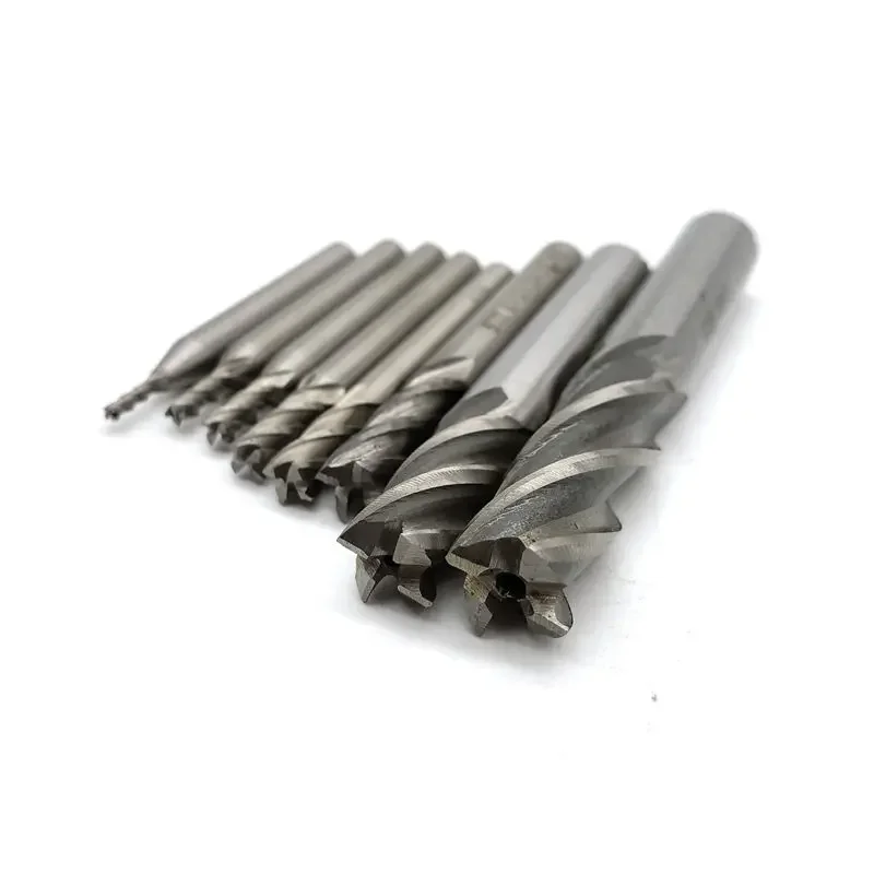 Krachtige 8 ชิ้นเหล็กความเร็วสูง End Mill 2 3 4 5 6 8 10 12 มิลลิเมตรตรง Shank 4 ขลุ่ยคาร์ไบด์ CNC Milling Cutter