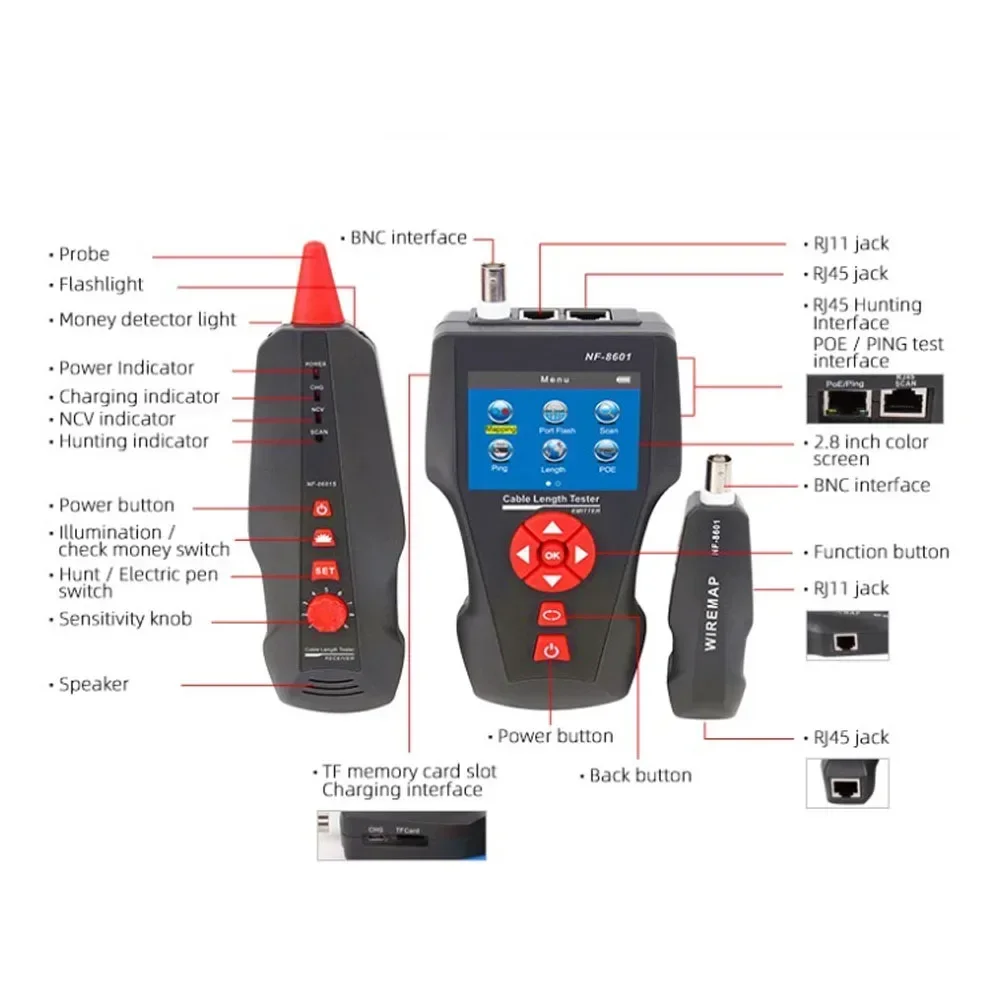 NOYAFA NF-8601W Network Cable Tester, PoE PING Wire Tracker with 8 Remote Adapters, Length Measurement & Data Storage for RJ45 - view 6