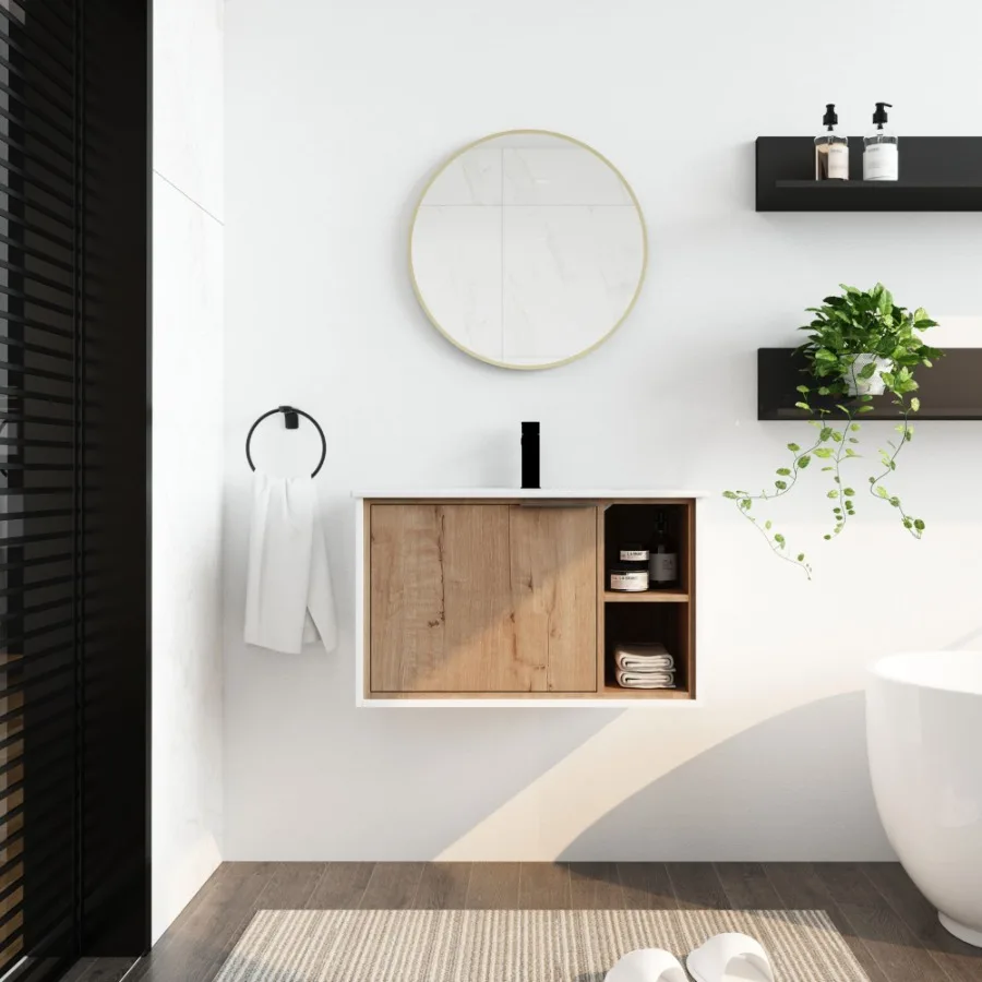 

30'' Floating WallMounted Bathroom Vanity with Ceramics Sink SoftClose Cabinet Door