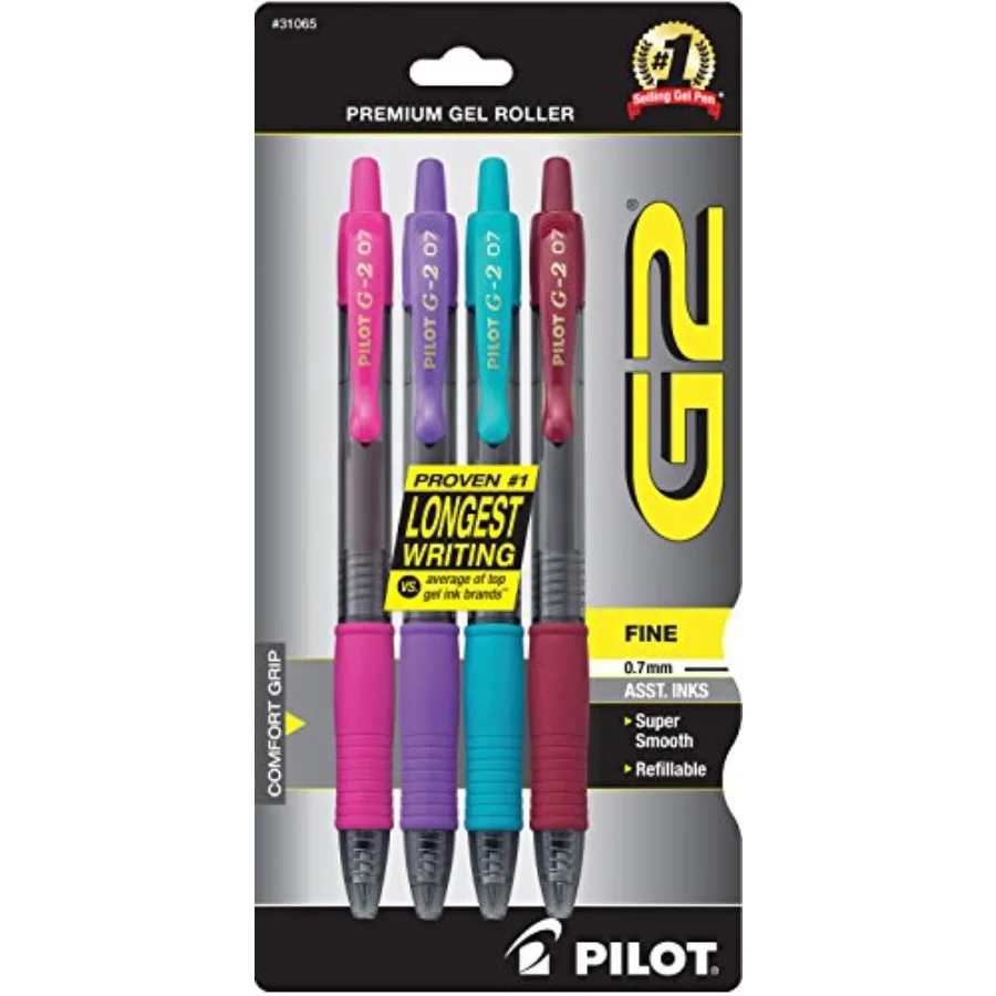

G2 Premium Refillable and Retractable Rolling Ball Colo Gel Pens, Fine Point, 0.7mm, Purple/Pink/Turquoise/Burgundy Inks, 4-Pac
