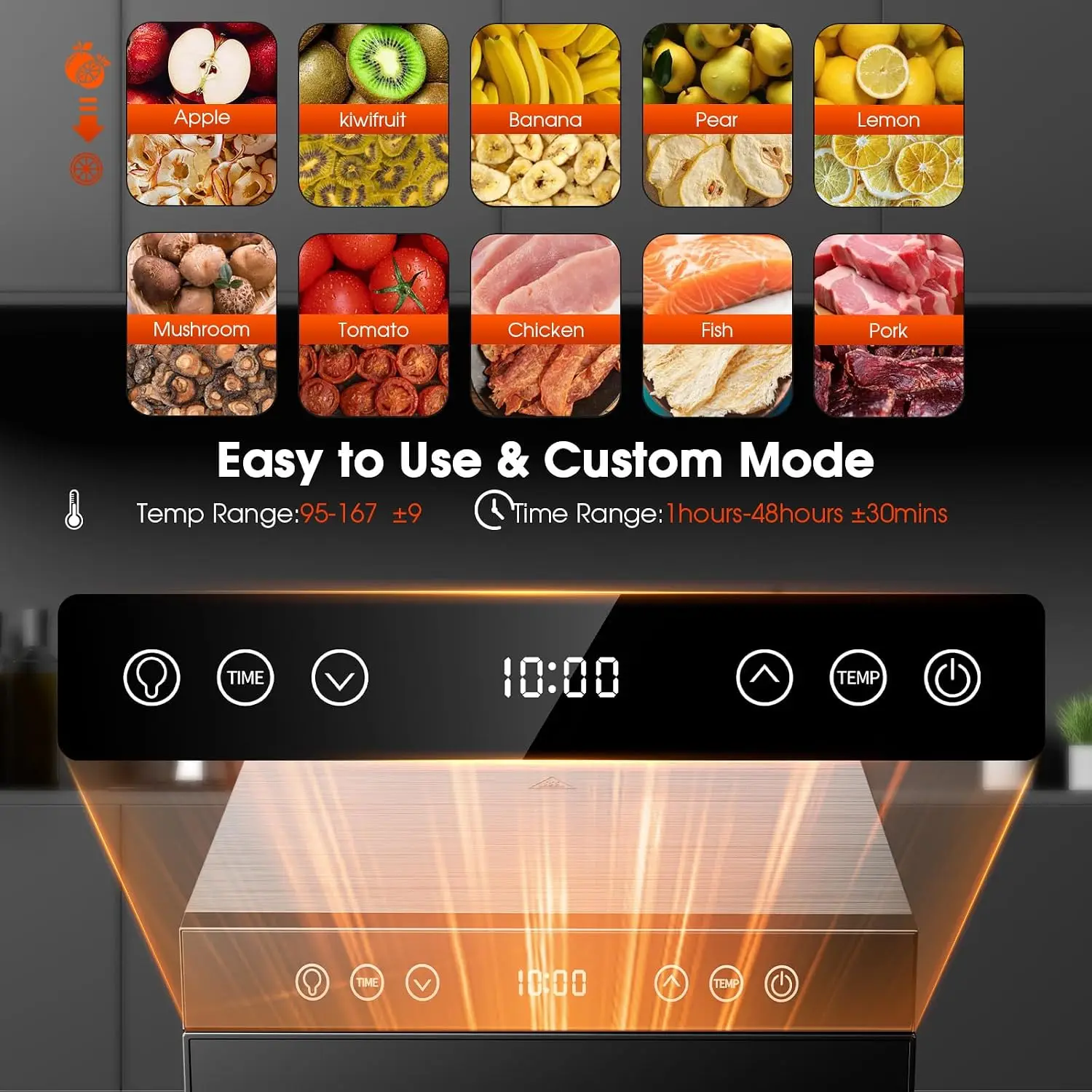 Upgraded Food Dehydrator Machine, 650W Powerful Dehydrator with 8 Stainless Steel Trays & Interior Light, Adjustable Timer and T