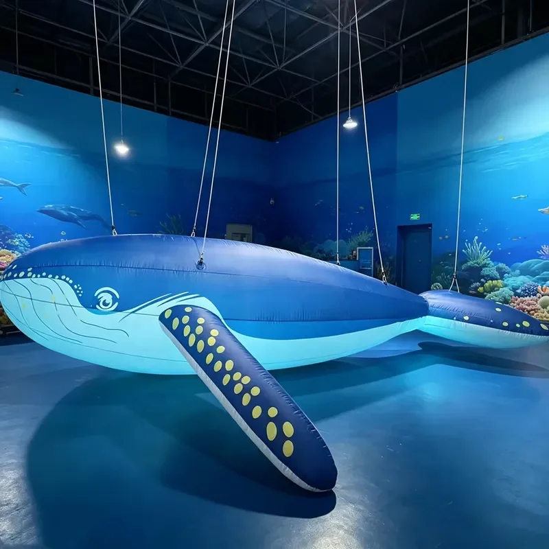 Custom Oxford Fabric Inflatable Humpback Whale, Ceiling Hanging Inflatable Sea Animal with Double Straps for Party & Event