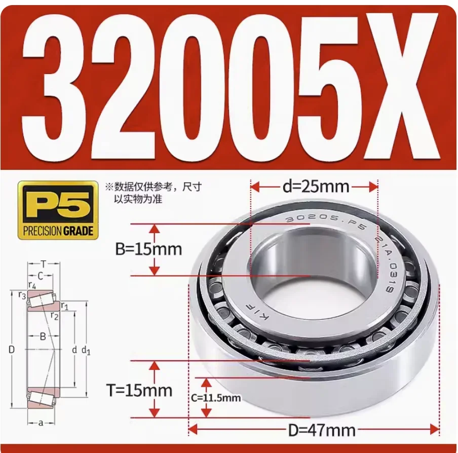 32005X P5 Grade Tapered Roller Bearings TLANMP (Size:25*47*15mm)