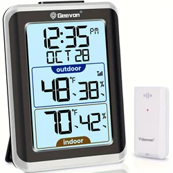 GEEVON Indoor Outdoor Thermometer Wireless Digital Hygrometer Temperature Gauge with Time,200ft/60m Range Temperature Humidity