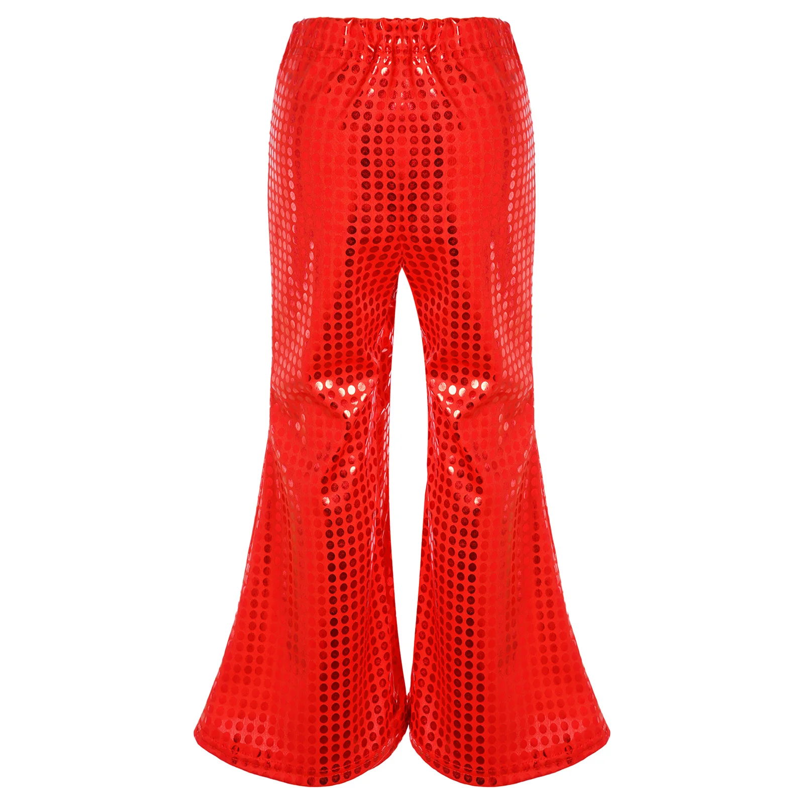 Kids Flared Pants Boys Girls Shiny Sequins Elastic Waist Bell Bottom Trousers for Jazz Disco Modern Dance Stage Performance Wear