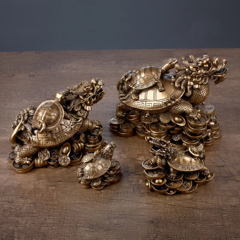 

Gold Feng Shui Dragon Turtle Tortoise Statue Figurine Coin Money Fortune Wealth Luck Home Office Tabletop Decor Crafts